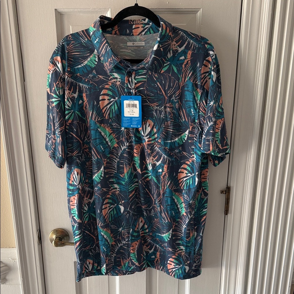 Columbia Men's Leaf Print Casual Shirt - Blue and Green